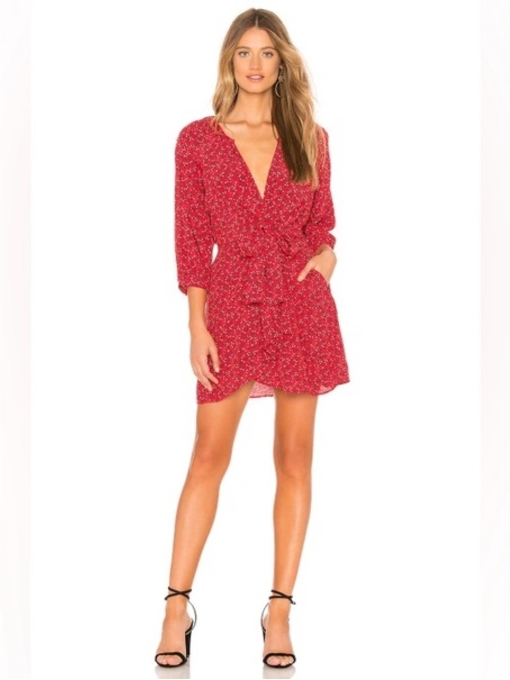 Free People Clara Front Tie Mini Dress Red Floral Size S